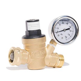 RVAQUA M11-45PSI Water Pressure Regulator for RV Camper - Brass Lead-Free Adjustable RV Water Pressure Reducer with 160 PSI Gauge and Inlet Stainless Screened Filter