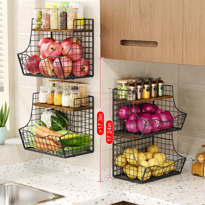 Fruit Basket for Kitchen with Lid, Counter&Wall Mounted Hanging Fruit
