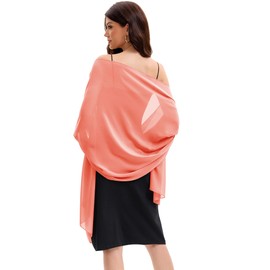 Baoqiya Women's Shawls and Wraps for Evening Dress Chiffon Shawl Soft Elegant Silky Pashmina Wedding Bridal Scarf(Coral, 79"×19")