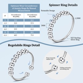 J.Fée Anxiety Ring 925 Silver Women's Anxiety Ring Spinner Ring Women's Ring Anti-Stress Ring Silver Rings 925 Women Rings Women's Rings Silver 925 Women's Jewellery Gifts Women, Silver