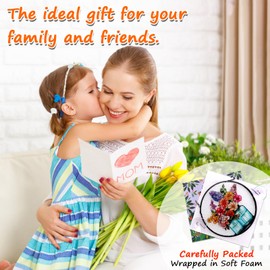 Remiawy Stained Glass Window Hanging, 6 Inch Sun Catcher Mason Jar with Flowers Glass Panel with Metal Chain and Hooks Suncatcher Indoor Window Wall Art Home Decor for Women Birthday