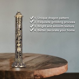 Incense Tower Burner, Incense Stick Holder Bronze Tone Dragon Phoenix Relief Incense Burner Holder Craft Ornaments Tea Room Decoration Height 28.3cm Base 8.5 x 7cm
