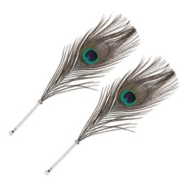 PATIKIL 28cm/11 Feather Ballpoint Pen, 2 Pcs Ink Vintage Quill Pen Refined Plated Dip Pen for Calligraphy Writing Signature Wedding Gift, Peacock