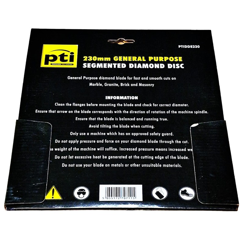 230mm, 9" Diamond Cutting Disc, PTI Angle Grinder Discs Metal