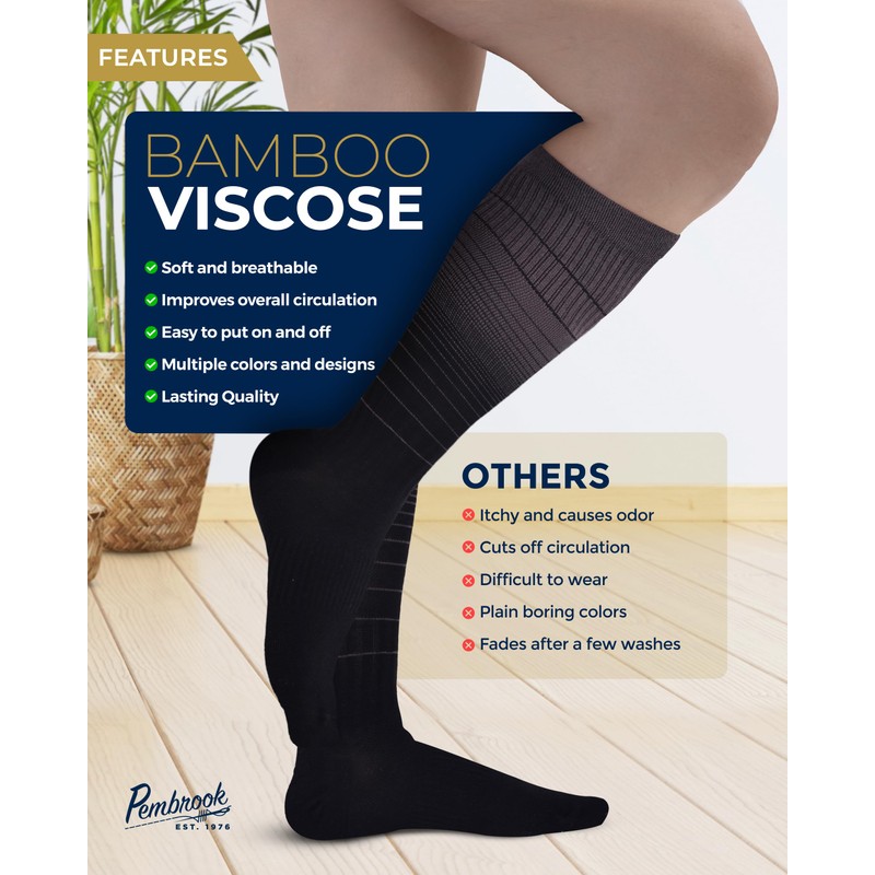 Pembrook Bamboo Viscose Light Compression Socks - 3 Pairs |