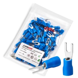 Chanzon UL Listed Insulated Fork Terminals #4 M3 U-Type - 16-14AWG - Crimp Connectors Electrical Wire Blue PVC Brass Copper - 100pcs Pack