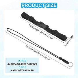 PATIKIL Backpack Chest Strap Set, 2 Pack Polyester Webbing Adjustable Replacement Strap with Quick-Release Buckle & Anti-lost Lanyard for Bag Outdoor Hiking Cycling, Black
