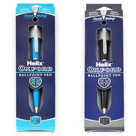 Helix Oxford Premium Ballpoint Pen - Graphite and Light Blue Barrel - 1.0mm Tip - Black Ink - Pack of 2
