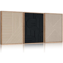 LHIUEM Large Neutral Minimalist Line Framed Canvas Wall Art Set,Boho Black and Beige Wall Decor,Abstract Geometric Modern Art Painting Painting for Living Room,Bedroom,Dining Room,Office -16"x24"x3