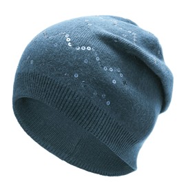 ZLYC - Gorro de punto holgado para mujer, suave y elástico para invierno, Lentejuelas onduladas Azul Hazy, Talla única