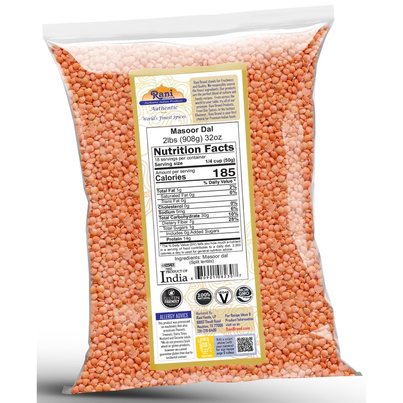 Rani Masoor Dal (Indian Red Lentils) Split Gram, 32oz (2lbs)