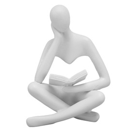 Jwthee Reading Book Thinker Decoration, Modern Resins Thinker Statue Abstract Art Sculpture Reading and Sitting Thinker Sculpture Ornament for Living Room Shelves Bookshelf (White)