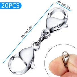 Chain Extender Double Opening, Pack of 20 Chain Clasp, Lobster Clasp, Stainless Steel Binder Extender, Carabiner Hook for DIY Jewellery, Bracelets, Necklaces, Chains,