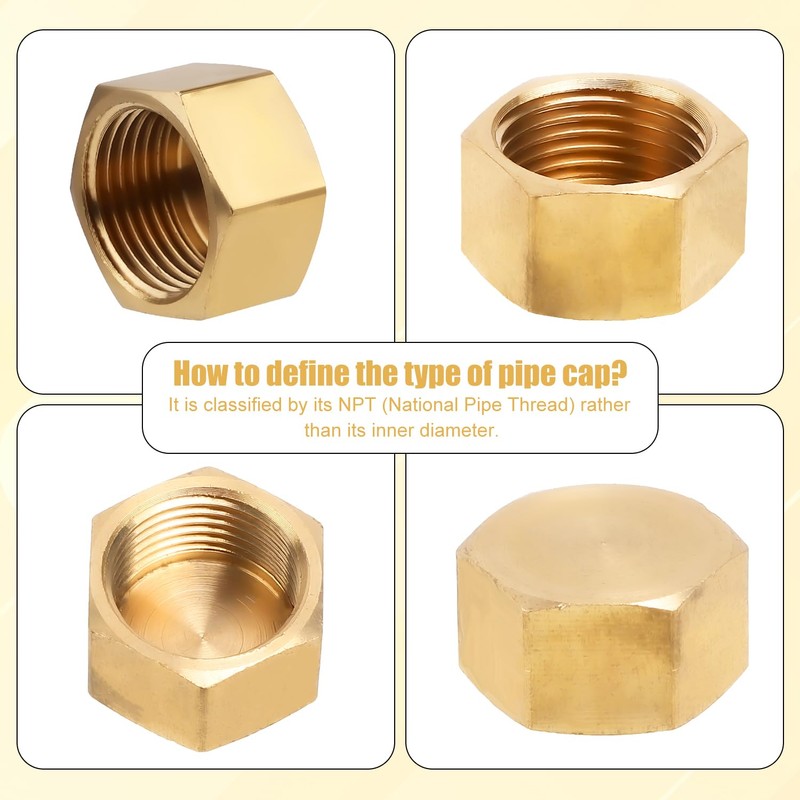 6pcs 3/8'' NPT Brass Pipe Cap, 5/8" ID Brass Compression