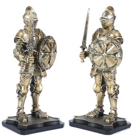 H&W 7.1''H Warrior Figurine, Guard Ornament, Soldier Statue, Medieval Armored Knight Decoration, for Office Desk & Study Room, A Gift for Husband/Father/A Real Man, Golden(WS24102-J)