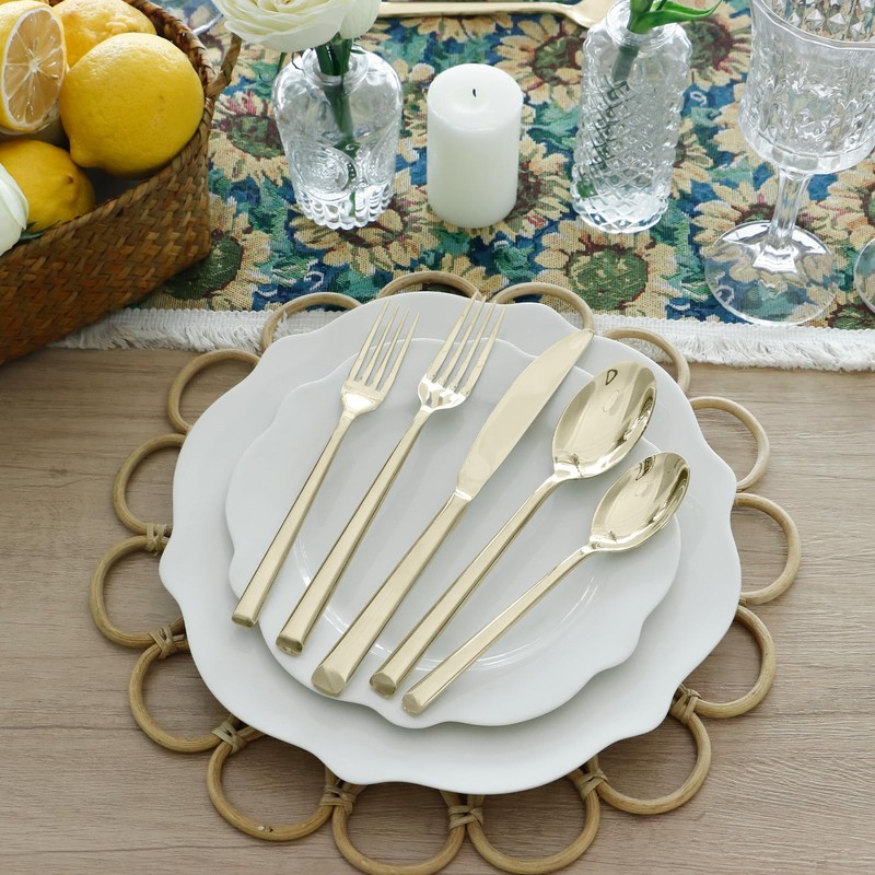 Kelenfer Champagne Gold Silverware Set 18/10 Stainless Steel Flatware Set,
