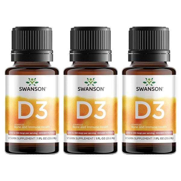 Swanson Vitamin D3 Liquid Drops 400 Iu (50 mcg) 1 fl Ounce (29.6 ml) Liquid (3 Pack)