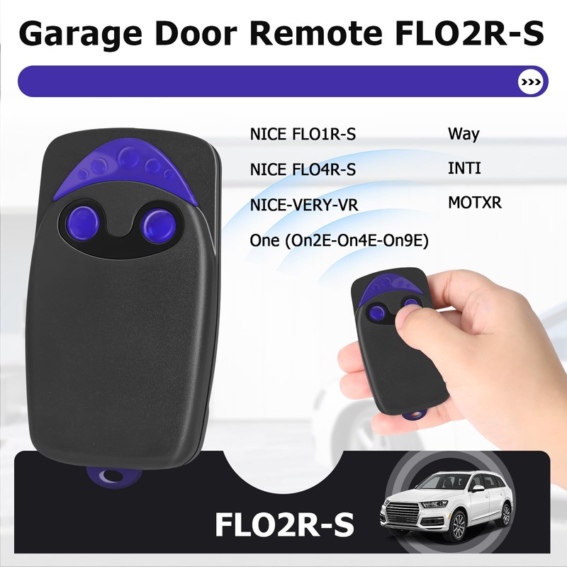 2PCS Garage Door Opener Hand Transmitter Compatible with Nice FLO2
