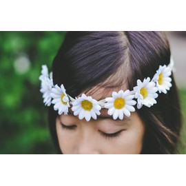 Floral Fall Boho Sunflower Corona Hippies Daisy Hair Wreath novia Cabeza de la foto Props DY-01, Blanco, Medium
