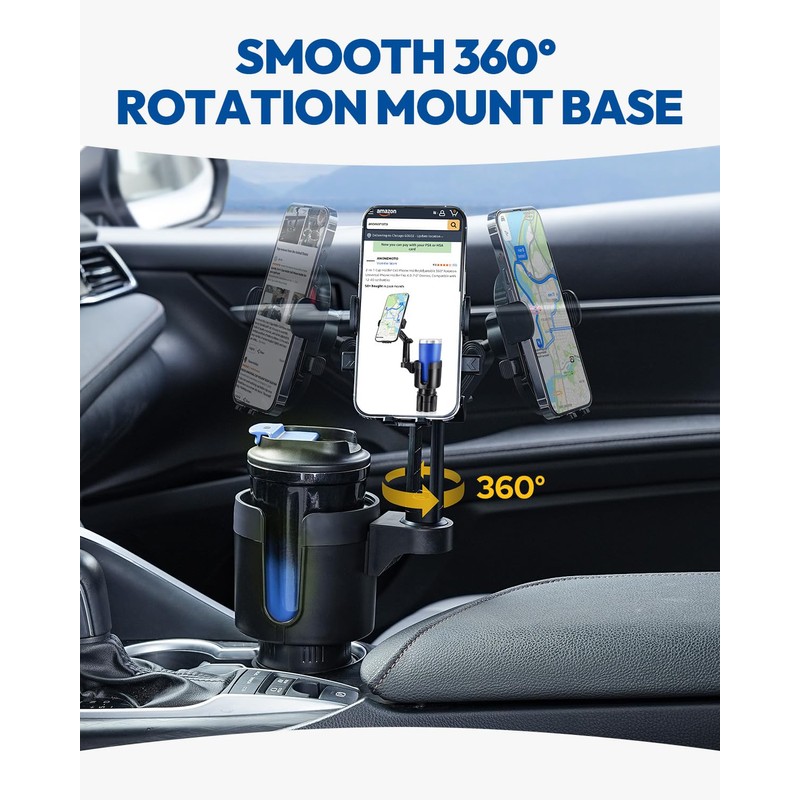 2-in-1 Cup Holder Cell Phone Holder,Adjustable 360° Rotation Universal Phone