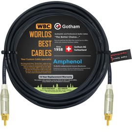 50 Foot - Gotham GAC-4/1 (Black) Star-Quad Center-Channel Subwoofer Cable with Amphenol ACPR-SWH Die-Cast, Gold Plated RCA Connectors – Directional