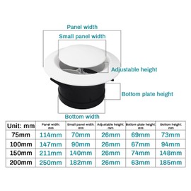 Tyenaza 100 mm White Plate Valve, ABS Adjustable Vent Cover on Ceiling or Wall Exhaust Ceiling Valve 4 Sizes Round Ventilation Grille for Exhaust Fan, Pipe Fan