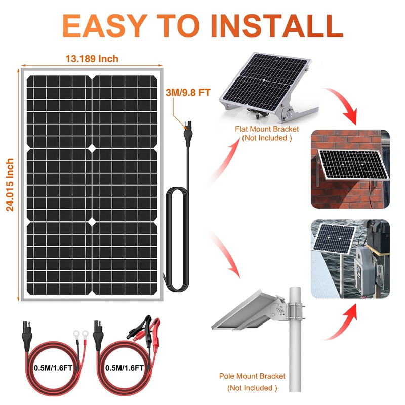 SUNER POWER 12V 30W Solar Panel Battery Charger Ultra, Built-in