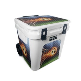 MightySkins Carbon Fiber Skin Compatible With Yeti Roadie 48 Wheeled Cooler - Flaming Soccer Ball | Protective, Durable Textured Carbon Fiber Finish | Easy To Apply and Change Styles | Made in the USA