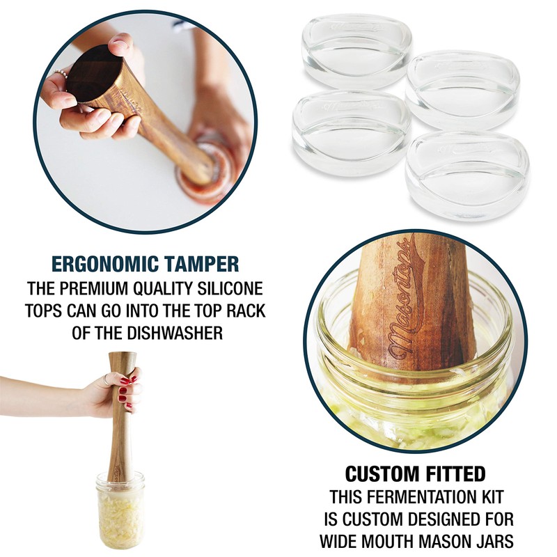 Masontops Pickle Packer Vegetable Tamper & Pickle Pebble Glass Weight