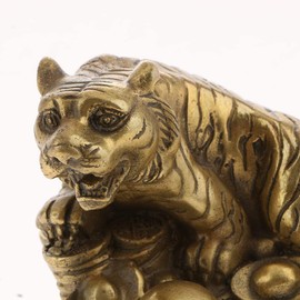 Tiger Statue Brass Feng Shui Ornament Money Lucky Coin Zodiac Animal Figurines Animal Model Table Top Decor for Office Bookshelf Gifts - Tiger
