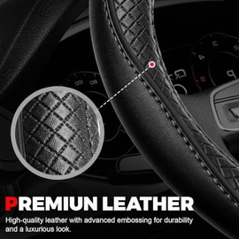 Funda para Volante en Forma de D,Funda para Volante de Coche, 15 Pulgadas,Transpirable, Antideslizante,con 1 pcs Toallas de Limpieza de Microfibra (Ne