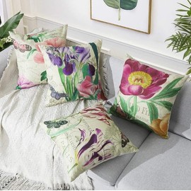 BAOKU Vintage blue Pink Floral Pattern Cushion Covers 45 x 45 cm Summer Watercolor Modern Decorative Throw Pillow Covers Soft Pillowcases for Sofa Bed Home Garden Patio Decor Set of 4