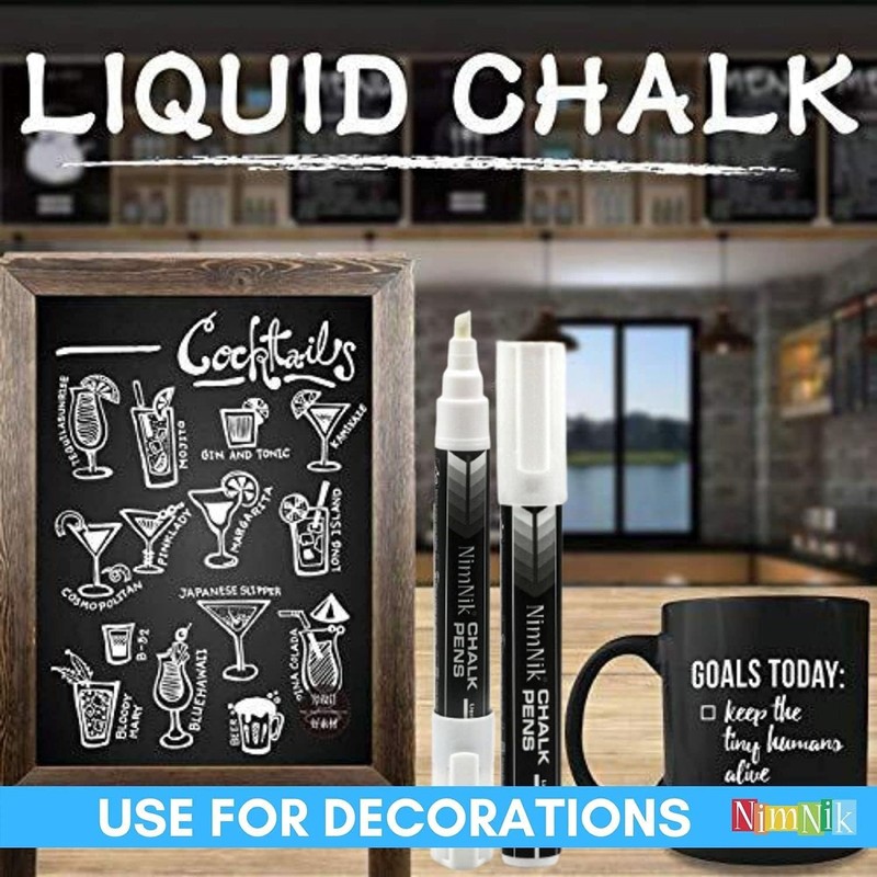 NIMNIK White Chalk Markers for Blackboards - 6mm Reversible Nib
