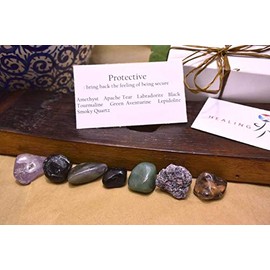 Protective Gemstone Kit - Tumbled Stones for Security and Healing | Crystals Protection Set in White Gift Box