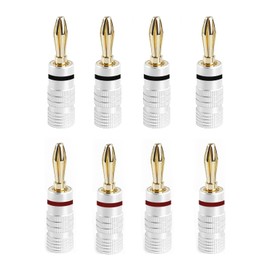 AMIUKON 24K Gold Plated Banana Plug Speaker Cable Connector Aluminum Metal Shell 12AWG-18AWG Gauge Size 4mm (Set of 8)