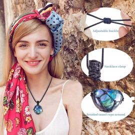 Natural Labradorite Pendant Necklaces Dragon's Heart Braided Cord Necklace Gifts