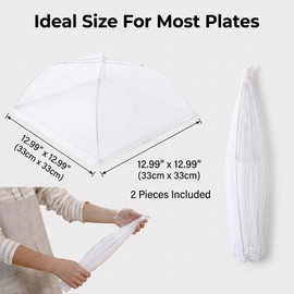 Mesh Food Cover 2 Pack, Pop Up Collapsible Food Cover Dome Umbrella Fly Net Screen Tent for Outdoor Picnic BBQ Party Kitchen Use, Reusable Foldable Food Tent Protector for Plates 12 Inch 33cm