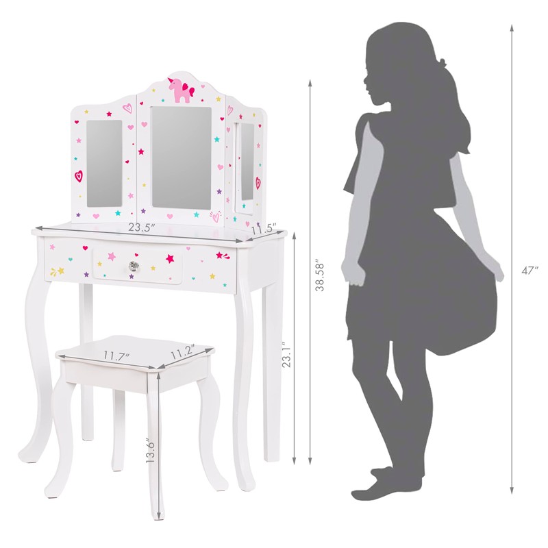 UTEX Kids Vanity Table and Chair Vanity Set with Mirror
