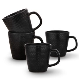 Stone lain Weave Stoneware Dish Set, 4 Mugs, Olivia - Black