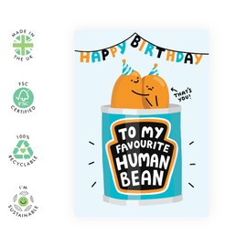 Central 23 Boyfriend Birthday Card - Best Friend Birthday Card - 'My Favorite Human Bean' - Sweet Bday Cards For Mum And Dad - Girlfriend Wife Husband - Comes With Fun Stickers - Made In The Uk