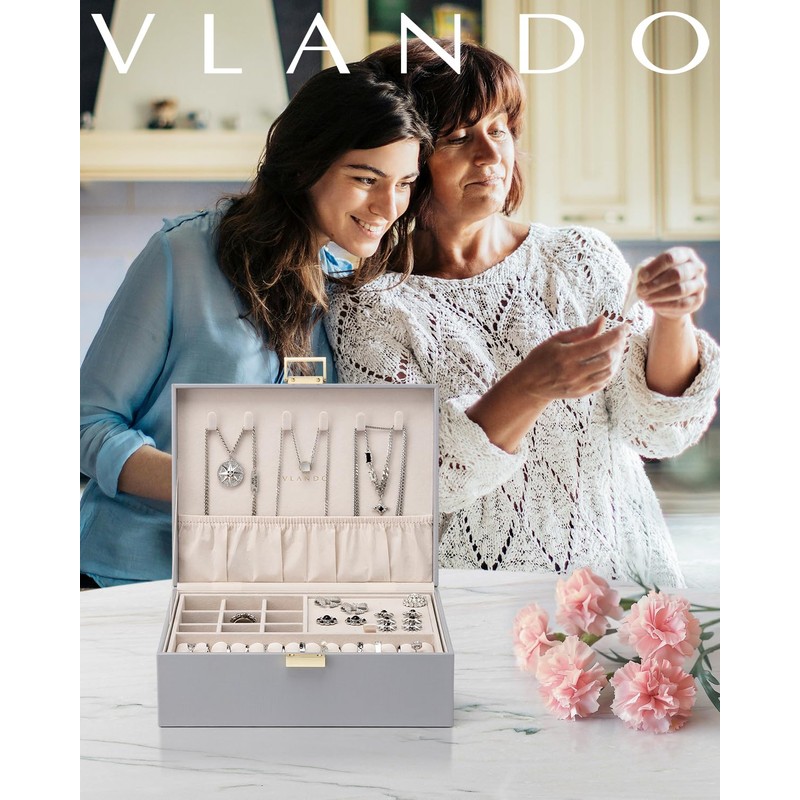 Vlando Accessory Case, 2 Layers, Large Capacity, Jewelry Box, Removable