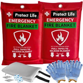 Protect Life Saving Emergency Fire Blankets 2 Pack - 40"x40", Fiberglass Fire Blanket for Home & Kitchen - Fire Suppression or Retardant Tarp - Fire Safety Kit for Car or Camping