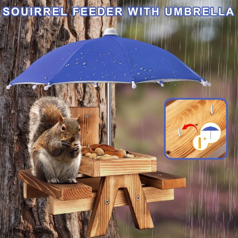 Gnodary Squirrel Feeder with Umbrella, Squirrel Feeders for Outside, Squirrel