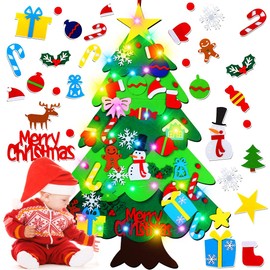 NUWIXMER DIY Felt Christmas Tree-3.5 FT Wall Felt Christmas Tree Set with 32 Ornaments and LED String Lights (10'') for Toddlers Kids Xmas Gifts Home Door Wall Decoration