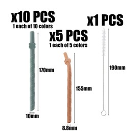 10 Straight Straws and 5 Elbow Straws with 1 Straw Brush, Reusable Straws, Soft and Durable Straws, Beverage Straws