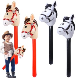 Pack of 4 Inflatable Stick Horse, 37 Inch Inflatable Horse Balloons, Inflatable Horse Balloons, Horse Birthday Decorations for Boys and Girls, Suitable for Horse Theme Party Decorations