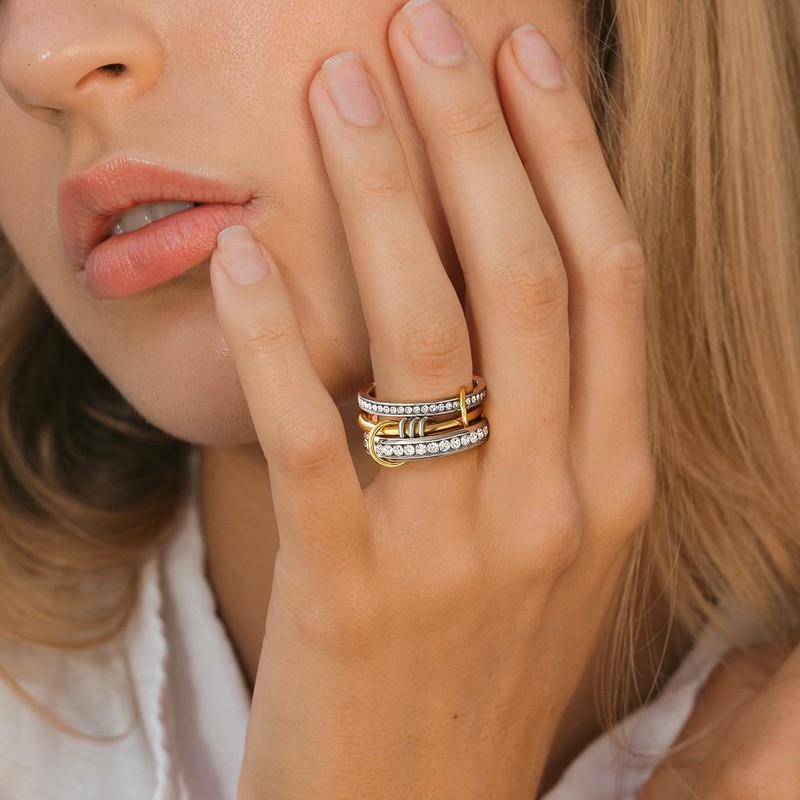 HERSIN Stackable Rings for Women Trendy, 14K Gold Plated Spinelli