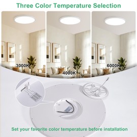 Stkzenod 20 Inch Large LED Flush Mount Ceiling Light Fixture,45W,4600LM,3000K/4000K/6000K CCT Selectable,0.9 inch Super Slim Round Ceiling Light for Bedroom,Hallway,Kitchen (Dimmable White 1PK)