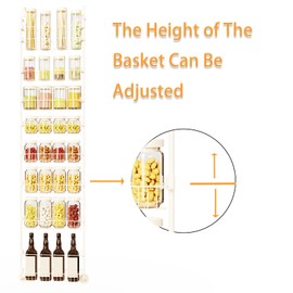 Uardfti Over The Door Pantry Organizers, Pantry Door Organizer and Storage with Adjustable Baskets,Heavy-Duty Metal Spice Rack,Over The Door Organizers for Kitchen,Bathroom (White, 8tier)