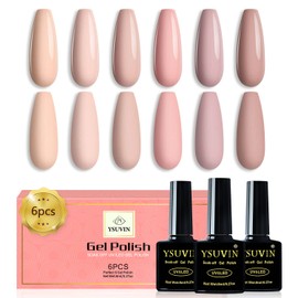 YSUVIN Semi-Permanent Nail Polish, 6 Colors Nude Series, Nude Skin Color Pink Nude Semi-Permanent Nails Kit, Nail Polish Soak Off UV/LED Lamp DIY Manicure Nail Art Set, 8ml